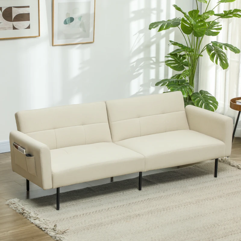 HOMCOM Schlafsofa 3-Sitzer, Schlafcouch mit verstellbarer Rückenlehne, modernes Stoffsofa, Beige