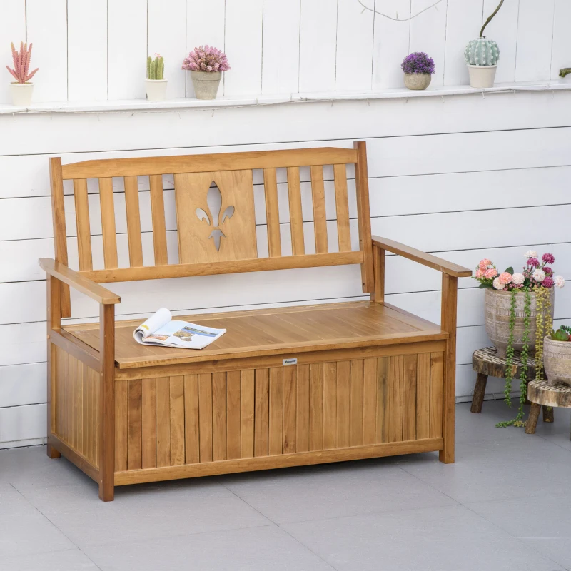 Outsunny Two-Seater Wooden Storage Bench - Natural Finish
