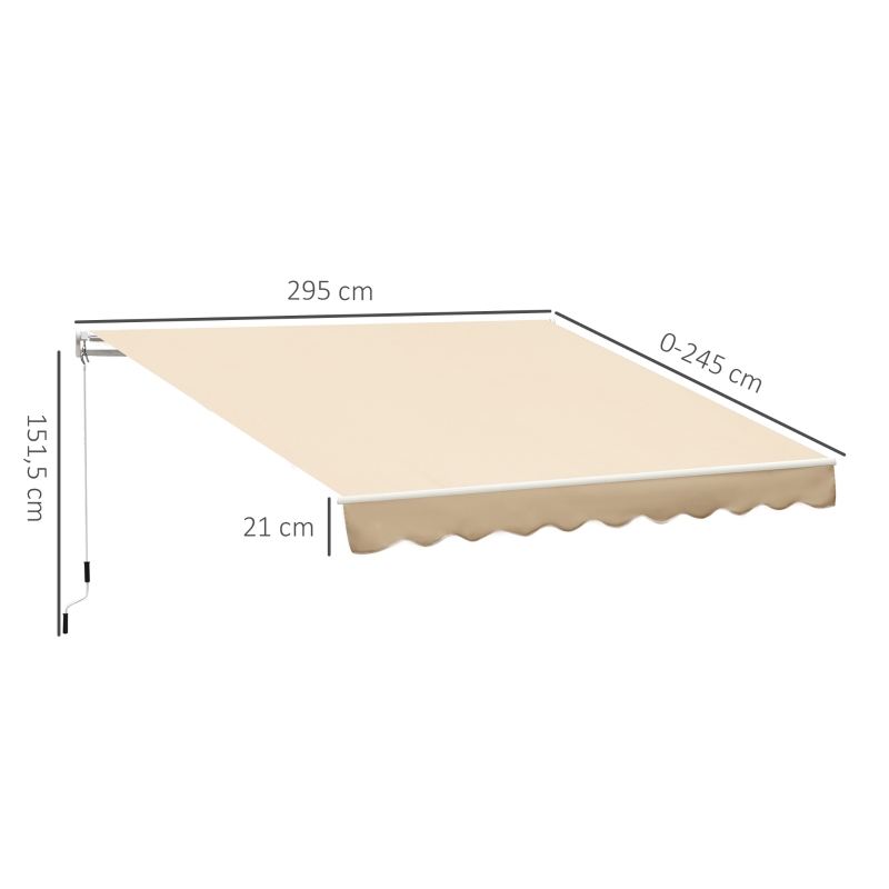 Outsunny Manuell ausziehbare Markise 295 x 245 cm mit Kurbel, UV-Schutz, Aluminiumrahmen, beige