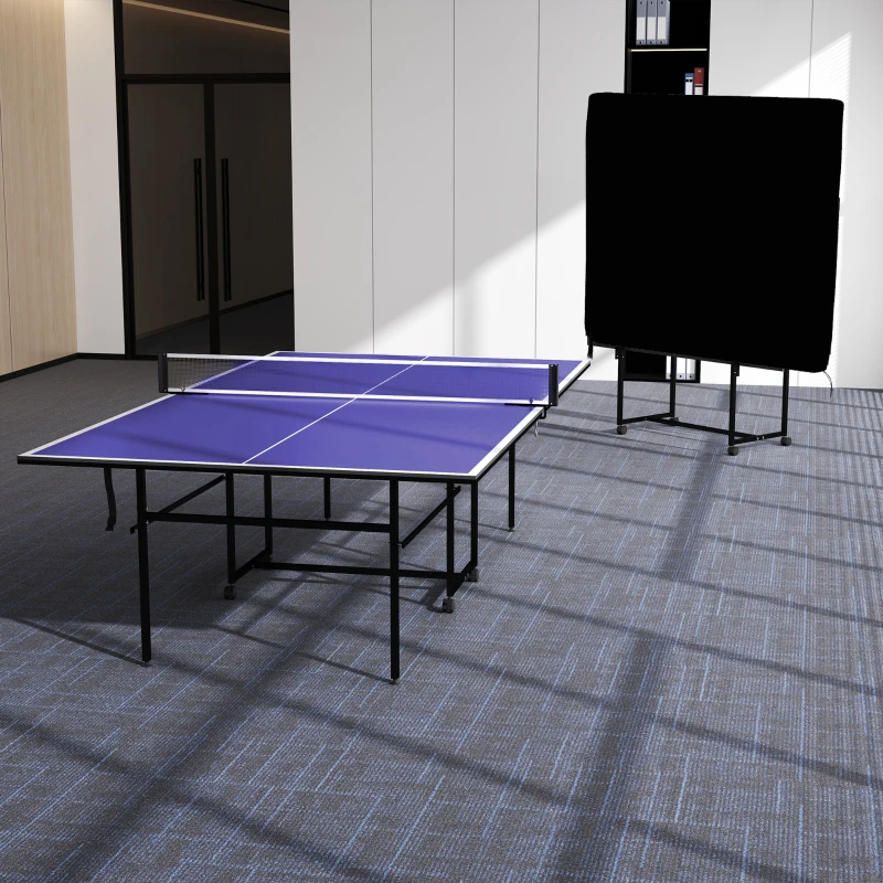 SPORTNOW Table de tennis de table ping-pong pliable + housse de protection pour l'intérieur et l'extérieur, bleu et noir(m-2)