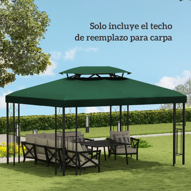 Outsunny Toldo de Recambio 4x3 m con Techo Doble Orificios de Drenaje y Protección UV Solo Toldo NO Incluye Marco Verde