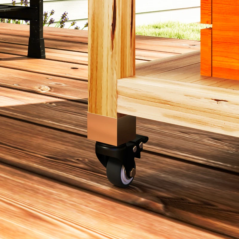 Outsunny Îlot de cuisine extérieur, Chariot de grill avec armoire et étagères, Chariot de cuisine en bois et acier inoxydable, avec roulettes, Bois naturel