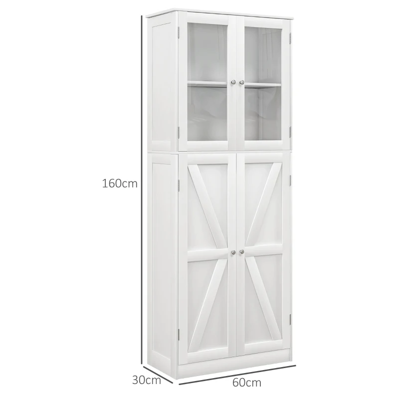 HOMCOM Badezimmerschrank, Aufbewahrungsschrank, mit Doppeltüren aus gehärtetem Glas, 60 x 30 x 160 cm, weiß