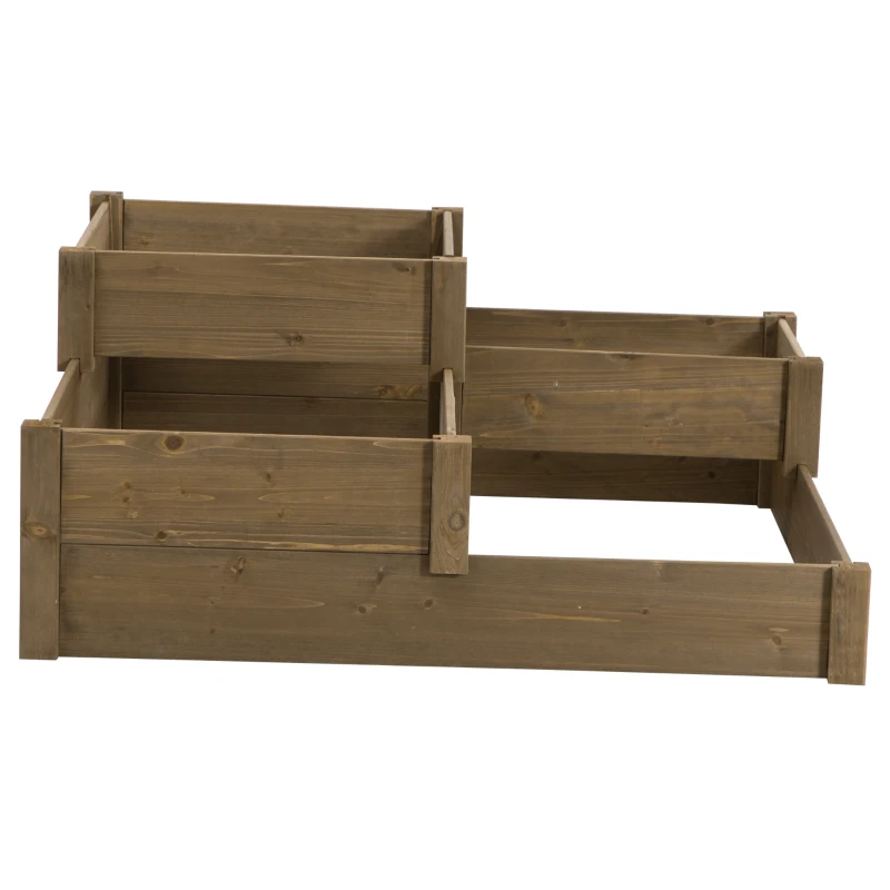Outsunny Hochbeet, 4 Pflanzgefäße auf 3 Stufen, wetterbeständig, Massivholz, 122 cm x 122 cm x 51 cm, Natur