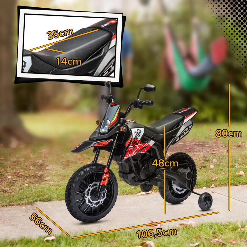AIYAPLAY Kinder Elektro Motorrad unter Lizenz von Aprilia mit 2 12V Motoren, abnehmbare Trainingsräder, LED Licht, Musik - Rot