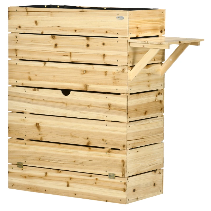 Outsunny Hochbeet mit Klapptisch und Stauraum, lackiertes Massivholz, Innenverkleidung aus Vlies, 105cm x 39,5cm x 105cm