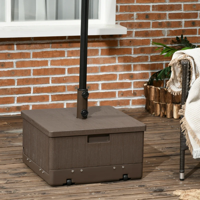 Outsunny Sonnenstrahl Sonnenschirmständer Sonnenschirmständer Beistelltisch Pflanzgefäß mit Ablauföffnungen Rollen Griffe PE und Metall braun