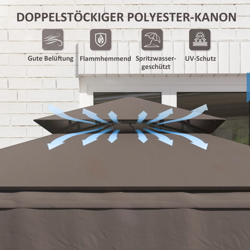 Outsunny Grillpavillon 242x149x248 cm wasserabweisend flammhemmend Gartenpavillon mit Doppelschichtdach Kaffee