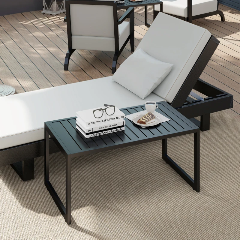 Outsunny Bijzettafel met Latjesontwerp Balkontafel van Aluminium Koffietafel Weerbestendig 90 x 50 x 42 cm Zwart