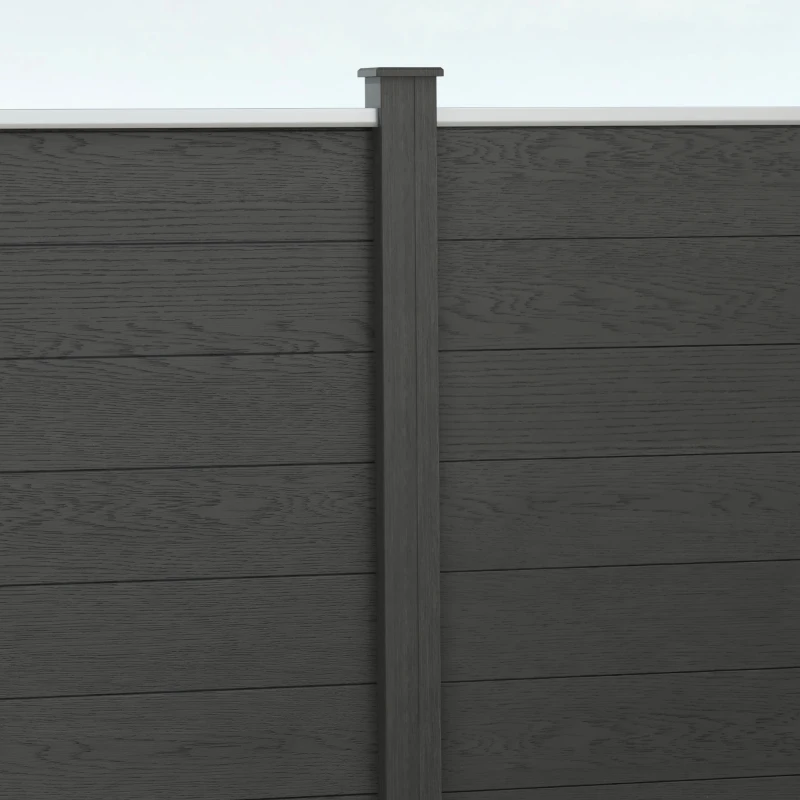 Outsunny Gartenzaun Sichtschutz aus WPC Holzverbundwerkstoff und Aluminium mit Füßen - modular, 186L x 187H cm, Grau