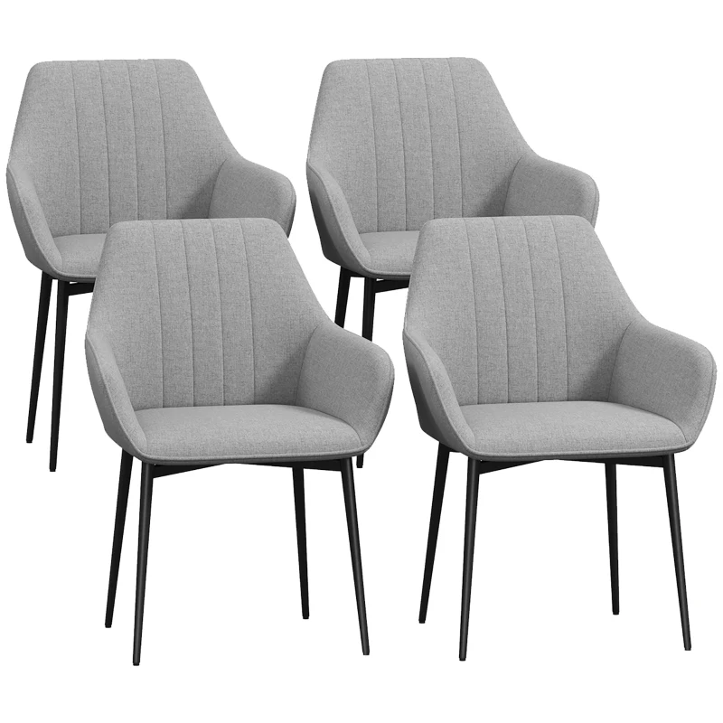 HOMCOM Dining Chairs Set of 4, Upholstered Linen Fabric Kitchen Chairs with Metal Legs for Living Room Dining Room, Light Grey