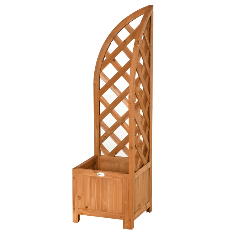 Outsunny Pflanzkasten mit Eckspalier, Drainageöffnung, wetterfest, Naturholz, braun, 32 x 32 x 108 cm