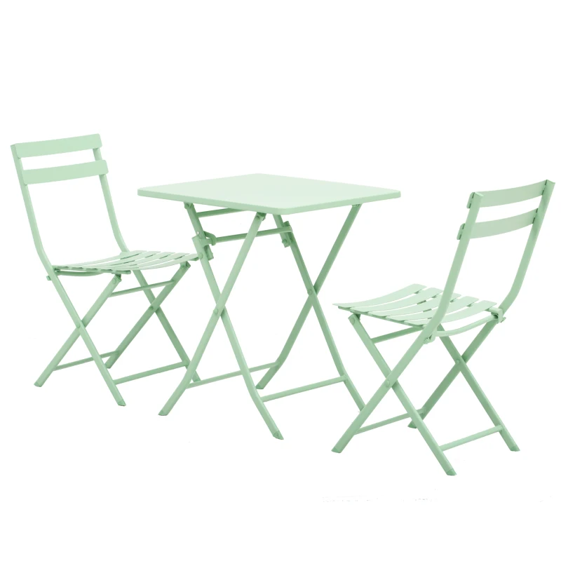 Outsunny Gartenmöbel Bistro Set klappbar - quadratischer Tisch 60L x 60B x 71H cm mit 2 Stühlen - pulverbeschichteter Stahl Wassergrün