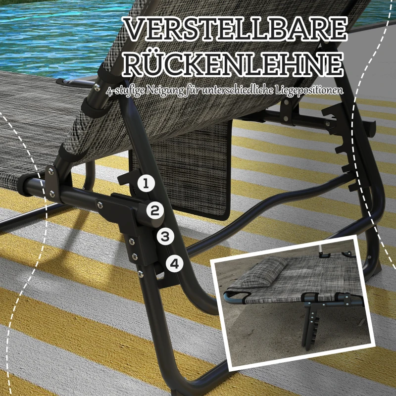 Outsunny Zonneligstoel met 4-Standen Verstelbare Rugleuning, Kussen, Zijvak, Hoofdsteun, 68 x 189 x 30 cm, Blauw