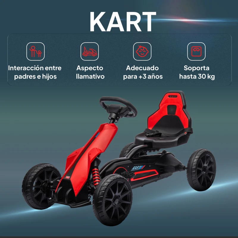 HOMCOM Kart a Pedales para Niños 3-8 Años con Asiento Regulable en 4 Posiciones y Ruedas de EVA 100x58x58,5 cm Rojo
