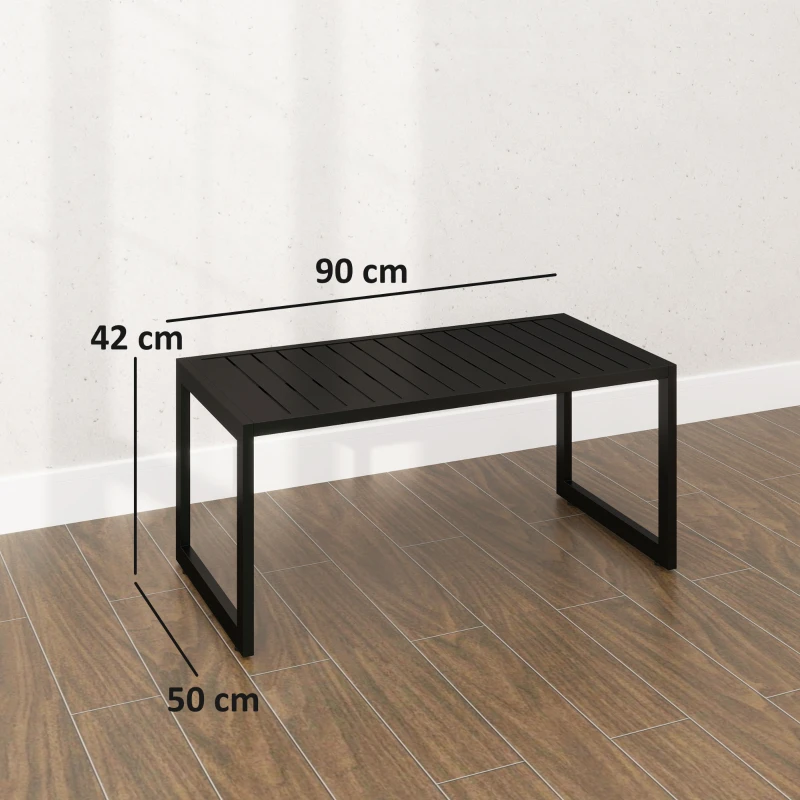 Outsunny Bijzettafel met Latjesontwerp Balkontafel van Aluminium Koffietafel Weerbestendig 90 x 50 x 42 cm Zwart
