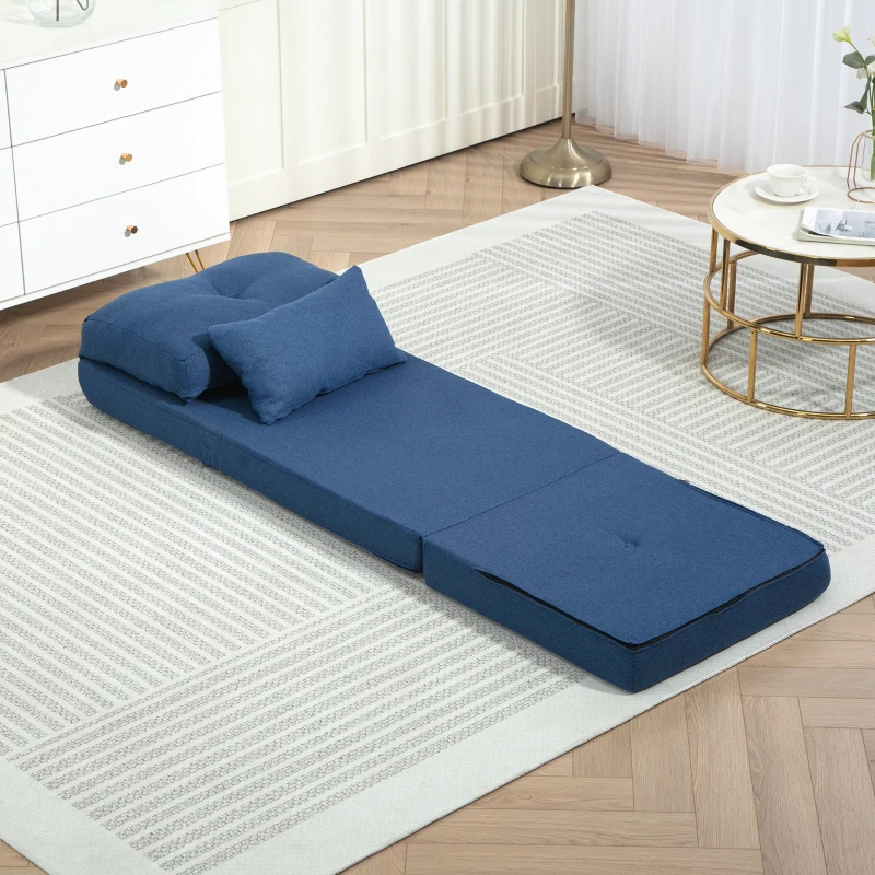 HOMCOM Bodensofa Schlafsessel Schlafsofa 1 platz mit 1 Kissen und verstellbarer Rückenlehne, dunkelblau