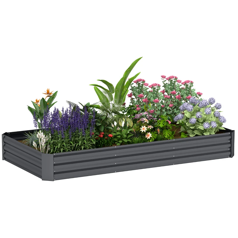 Outsunny Garten Hochbeet aus verzinktem Stahl, rechteckig mit Sicherheitsrand und offenem Boden 240 x 120 x 30 cm Dunkelgrau