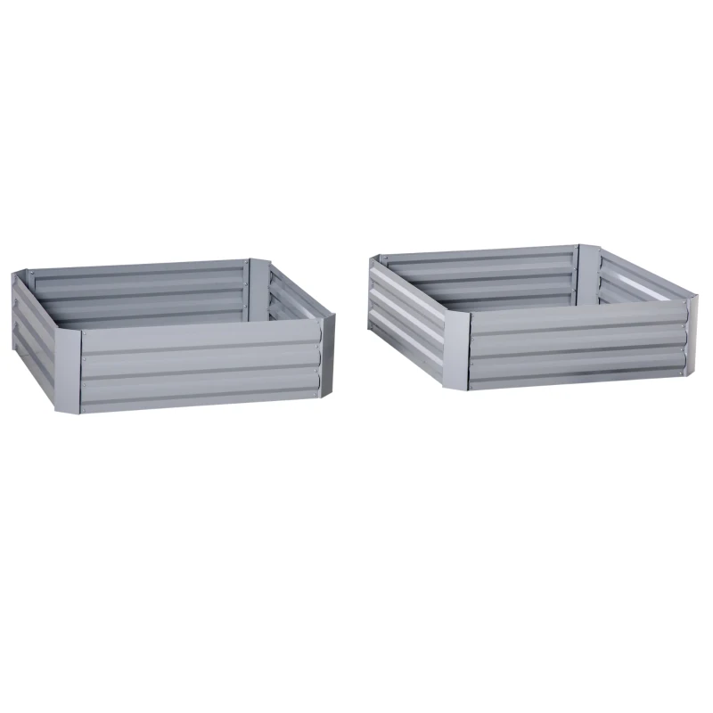 Outsunny Pflanzkasten, 2er-Set, Blumenkasten, offener Boden, Stahlrahmen, grau, (2 x) 100 x 100 x 30 cm