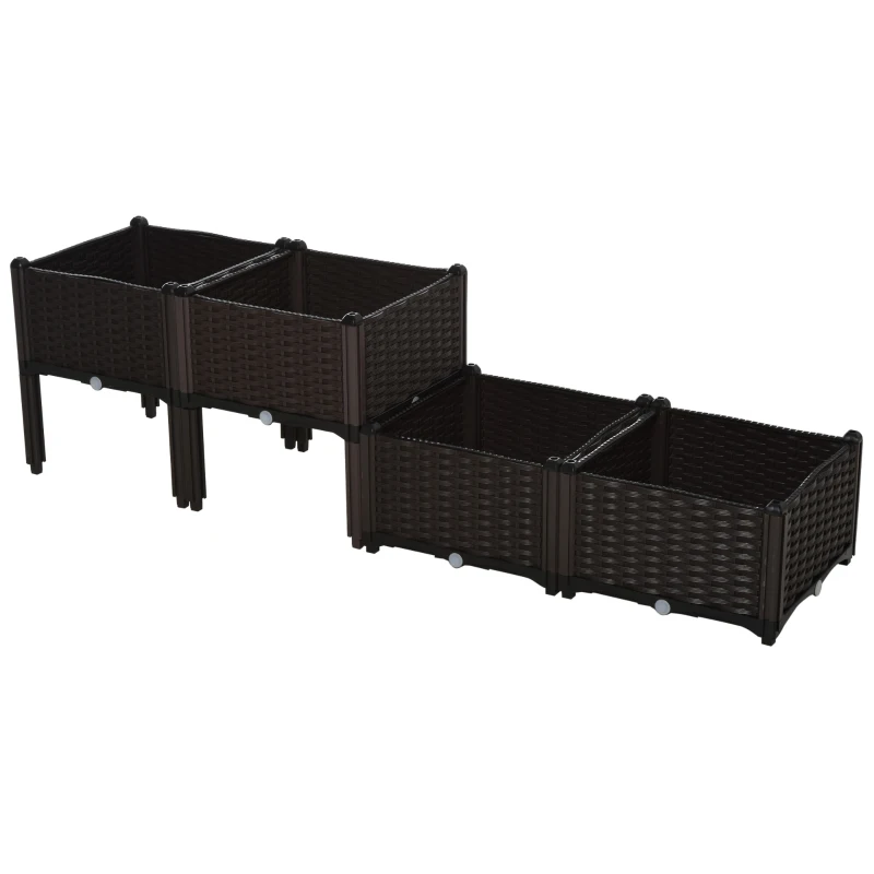 Outsunny Hochbeet, Pflanzkasten mit Abflusslöchern, Blumenkasten im Rattan-Look, Kunststoff, Braun, 40 x 40 x 44 cm