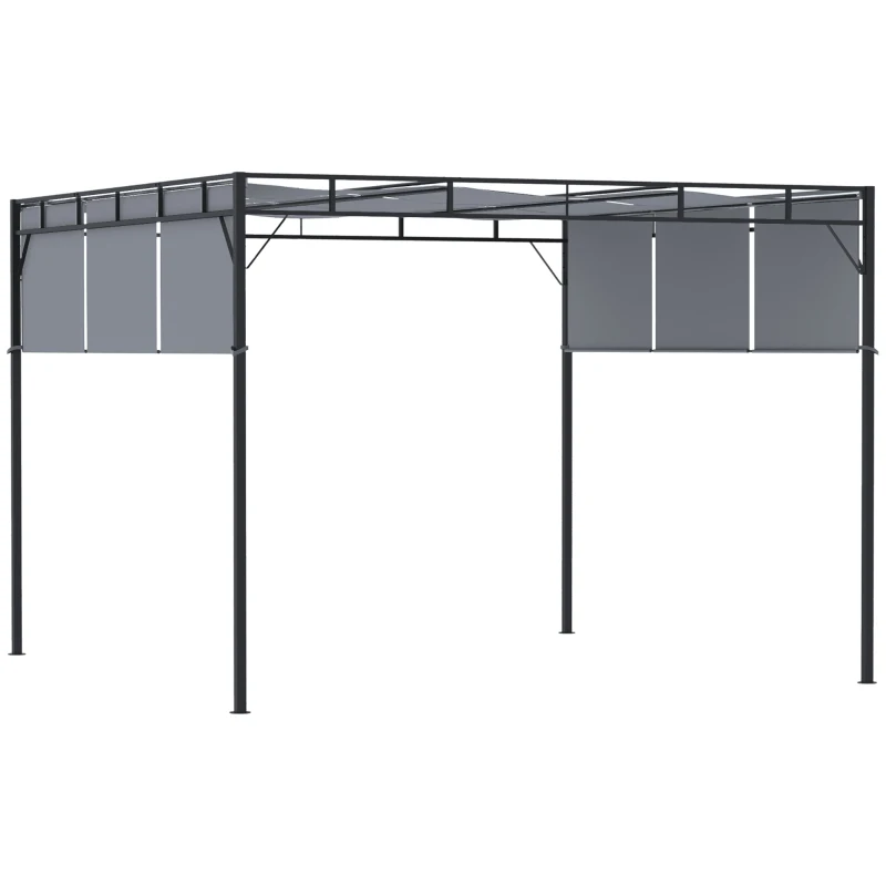 Outsunny Pergola mit 3 ausziehbaren Segeln 3L x 3B x 2,25H m Stahlkonstruktion - Dunkelgrau und Schwarz