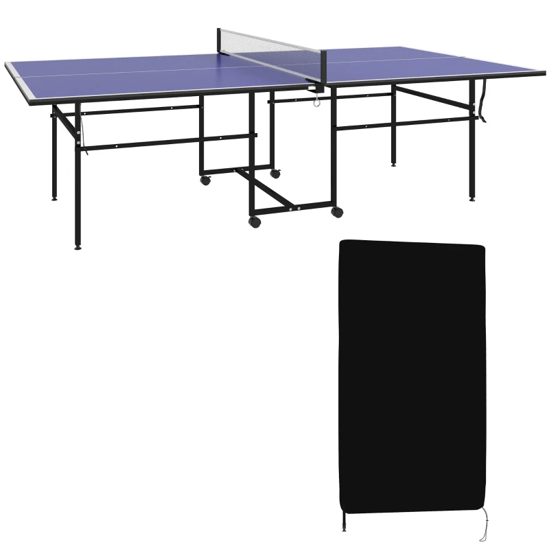 SPORTNOW Table de tennis de table ping-pong pliable + housse de protection pour l'intérieur et l'extérieur, bleu et noir(m-11)
