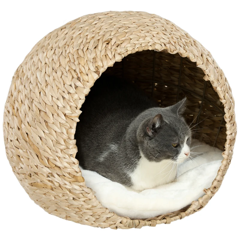 PawHut Katzenkorb Katzenhaus flauschiges Kissen geräumiges Innenleben aus Weide 45 x 41 x 37 cm braun