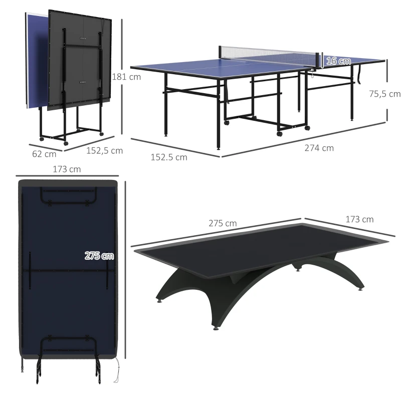 SPORTNOW Table de tennis de table ping-pong pliable + housse de protection pour l'intérieur et l'extérieur, bleu et noir(m-3)
