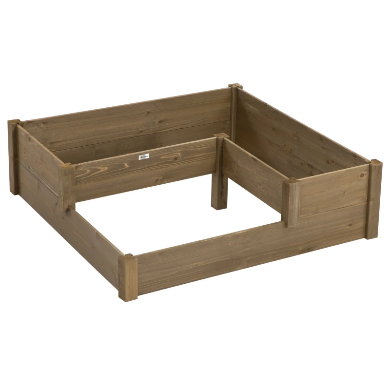 Outsunny Hochbeet, 4 Pflanzgefäße auf 3 Stufen, wetterbeständig, Massivholz, 122 cm x 122 cm x 51 cm, Natur