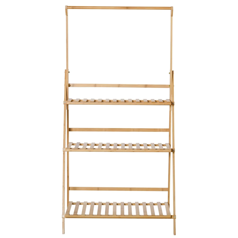 Outsunny Blumentreppe aus Holz Pflanzenständer Leiterregal einstellbare Hängehöhe Blumenständer hängende Bamboo Natur innen draußen 70 x 40 x 143 cm
