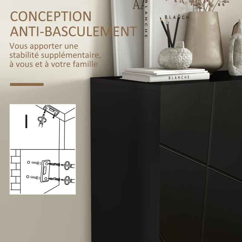 HOMCOM Schuhschrank Schuhaufbewahrungsschrank 2 Türen verstellbare Regale 72 x 31,5 x 95 cm Schwarz lackiert