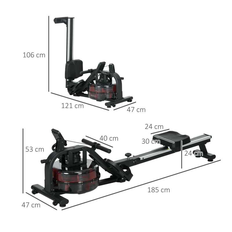 SPORTNOW Wasser-Rudergerät Heimtrainer 6 Widerstandsstufen LCD-Multifunktionsdisplay Stahl PC Schwarz