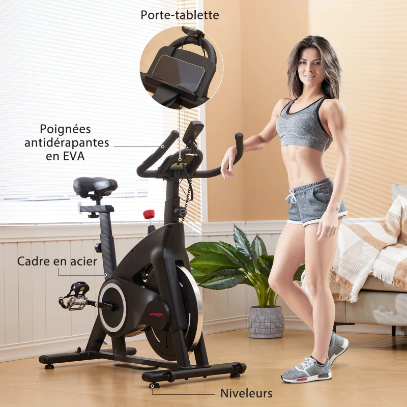 SPORTNOW Leises Fitness-Heimtrainerfahrrad mit verstellbarem Widerstand, Sattel und Lenker, LCD-Bildschirm, Tablettenhalterung, Schwarz