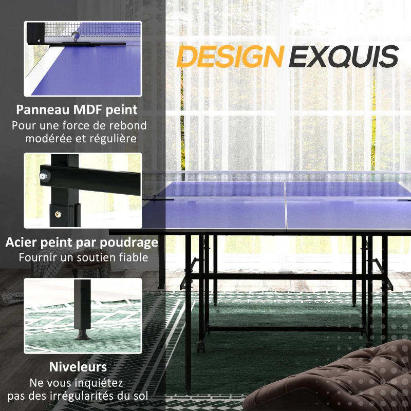 SPORTNOW Table de tennis de table ping-pong pliable + housse de protection pour l'intérieur et l'extérieur, bleu et noir(m-7)