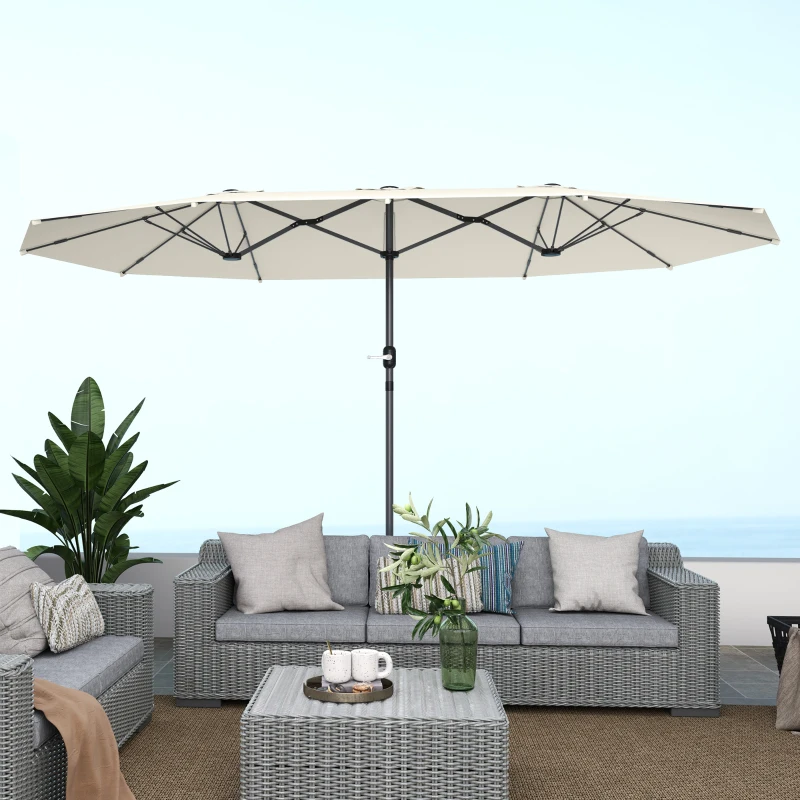 Outsunny Dubbelzijdige Parasol 436 x 260 cm met UV-bescherming en Handzwengel, Beige