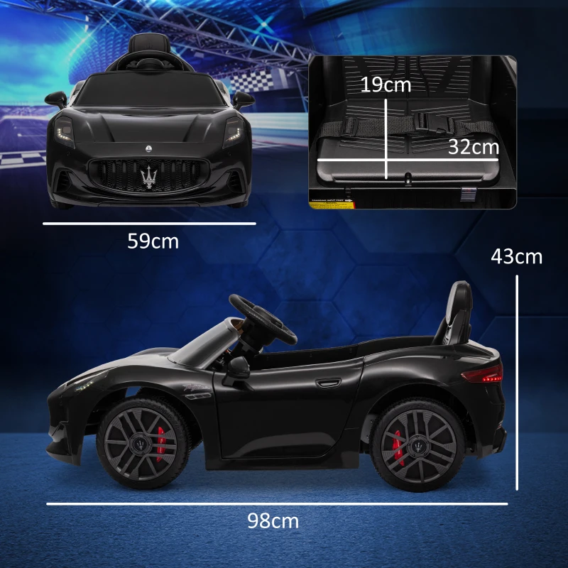 AIYAPLAY Elektroauto für Kinder im Maserati Gran Turismo Folgore-Lizenzfahrzeug, 12V mit Fernbedienung, von 3 bis 5 Jahren, Schwarz