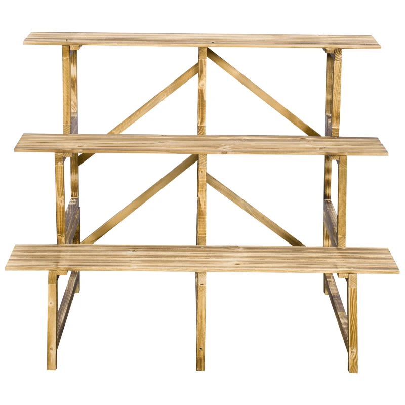 Outsunny Pflanzentreppe, Blumentreppe, Blumenregal, Pflanzregal, Blumenständer, 3 Stufen, Tannenholz, 100 x 80 x 78cm