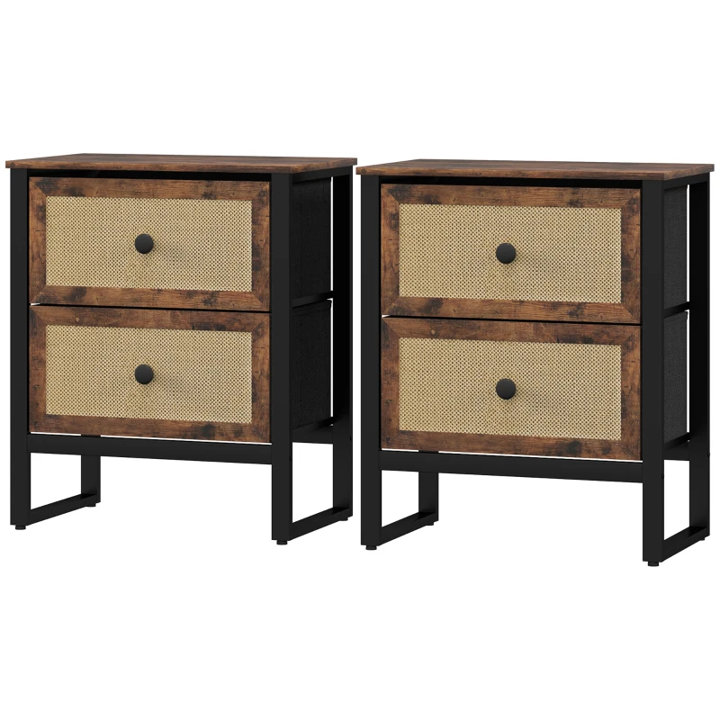 HOMCOM Industrial-Natural Bedside Table Set of 2 - Brown