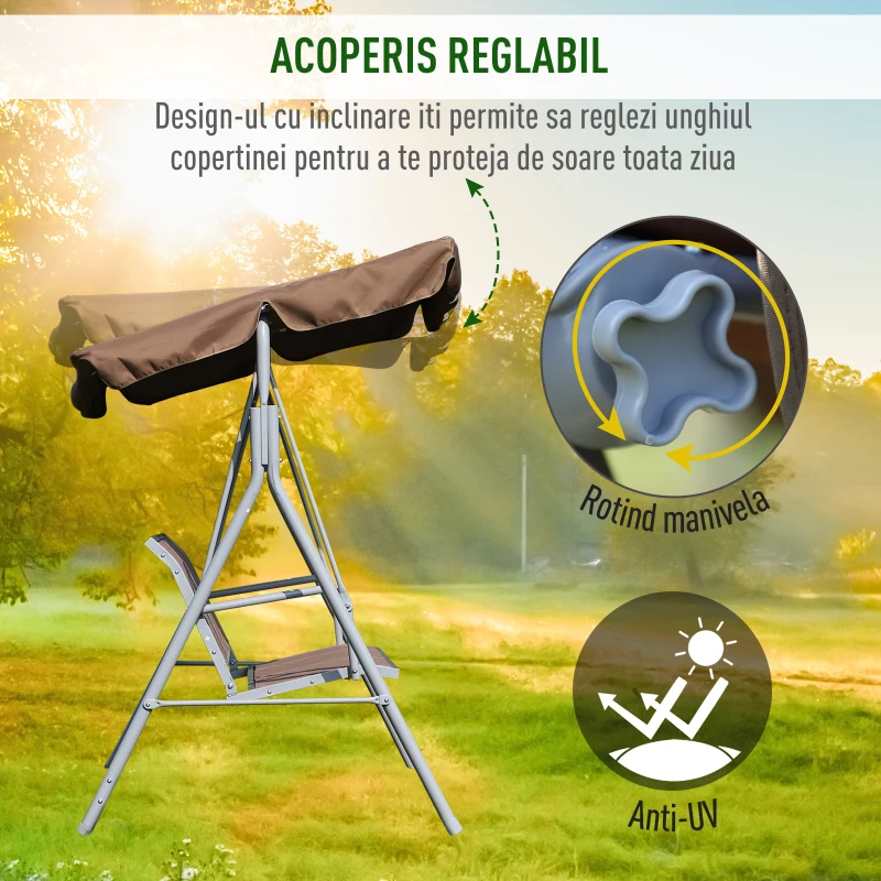 Outsunny Balansoar de Gradina 3 Locuri Schelet in Metal Maro 171x108x154cm(m-4)