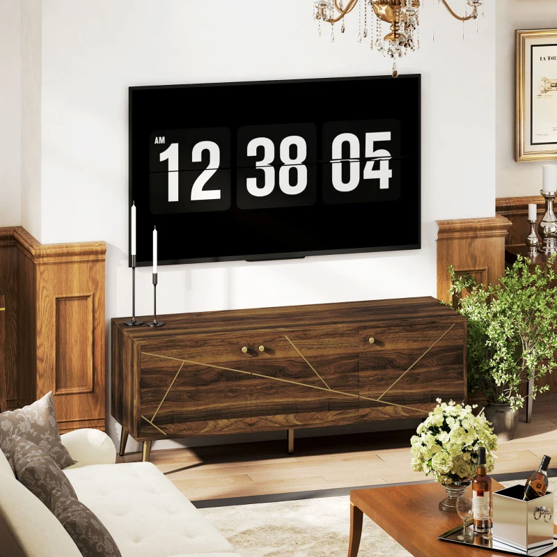 HOMCOM TV-Schrank TV-Möbel für Fernseher bis zu 60 Zoll mit Schränken verstellbaren Regalen Stahlfüßen 130 x 40 x 52 cm braun