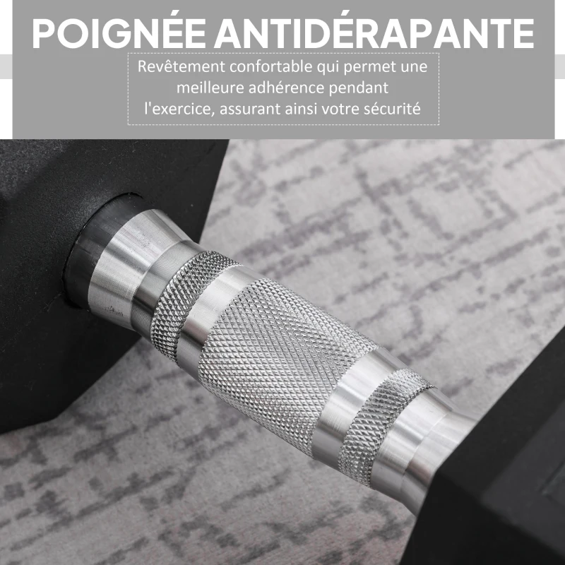 HOMCOM Haltère hexagonal 12,5 kg en fonte caoutchouté pour maison bureau gym à domicile, noir