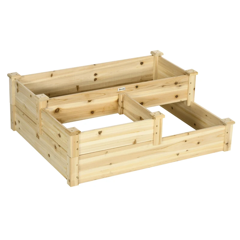 Outsunny Hochbeet mit 3 Pflanzkästen, 3-stufiges Design, offenere Boden, 108 cm x 88 cm x 36 cm, Natur