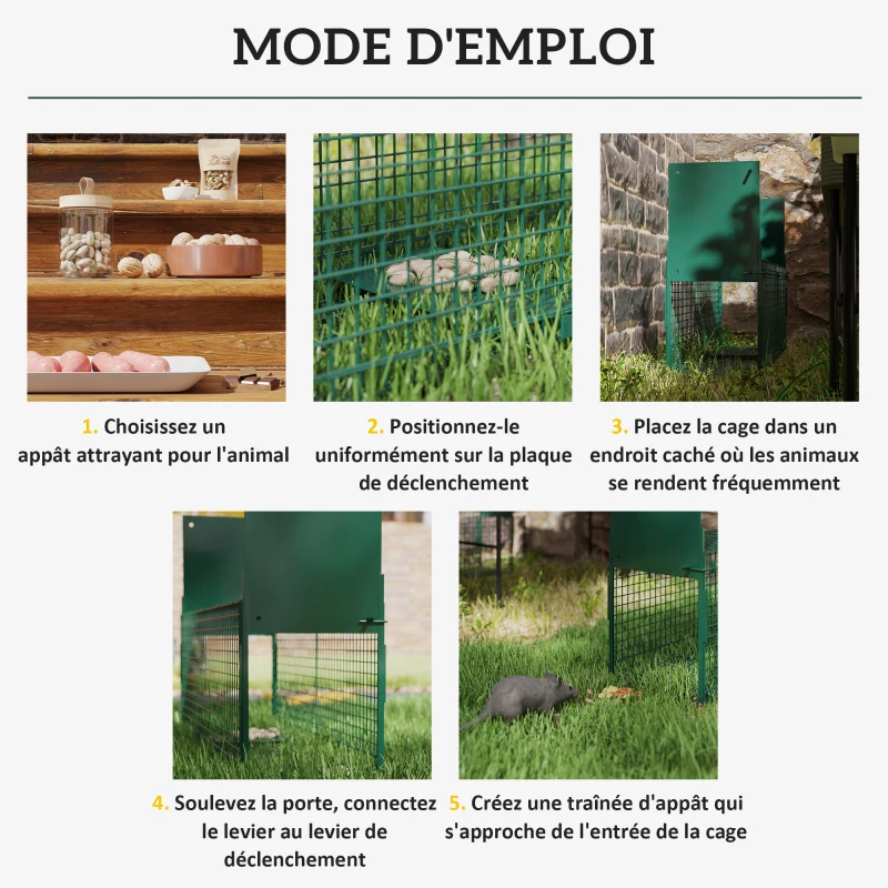 Outsunny Cage attrape animaux nuisibles acier 2 entrées dim. 80 x 25 x 30 cm vert foncé