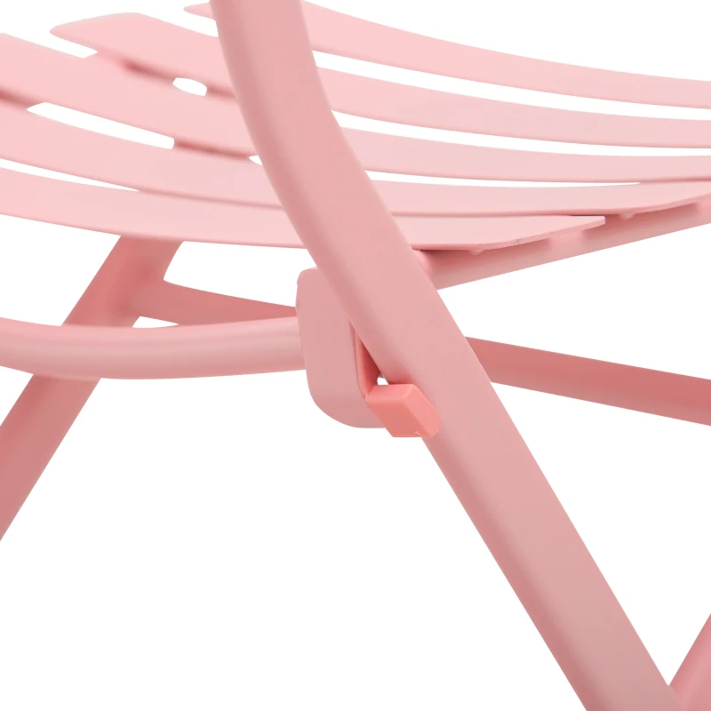 Outsunny Klappbares Bistro-Gartenmöbel-Set - quadratischer Tisch 60L x 60B x 71H cm mit 2 Stühlen - Pulverbeschichtetes Metall in Rosa