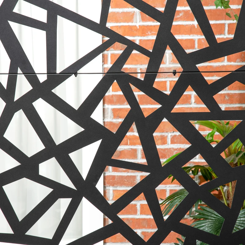 Outsunny Balkon Windschutz dekoratives Außenpaneel mit durchbrochenem geometrischem Muster aus Stahl 122 x 45 x 198 cm Schwarz