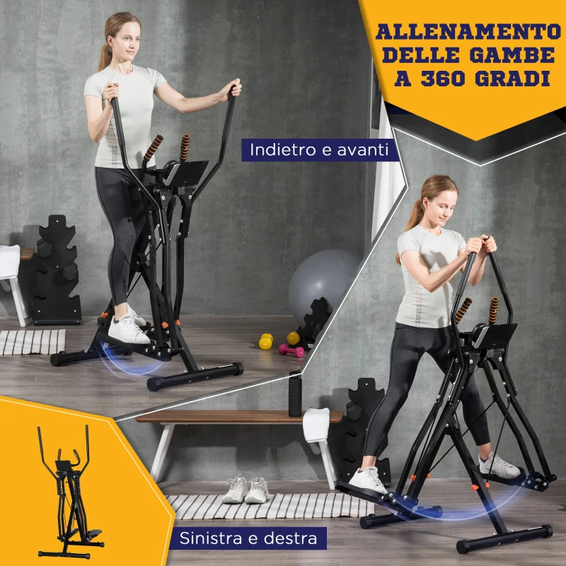 HOMCOM Cyclette Ellittica con 4 Livelli di Resistenza, Monitor LCD e 2 Ruote, in Acciaio e ABS, 90x62x150 cm, Nero