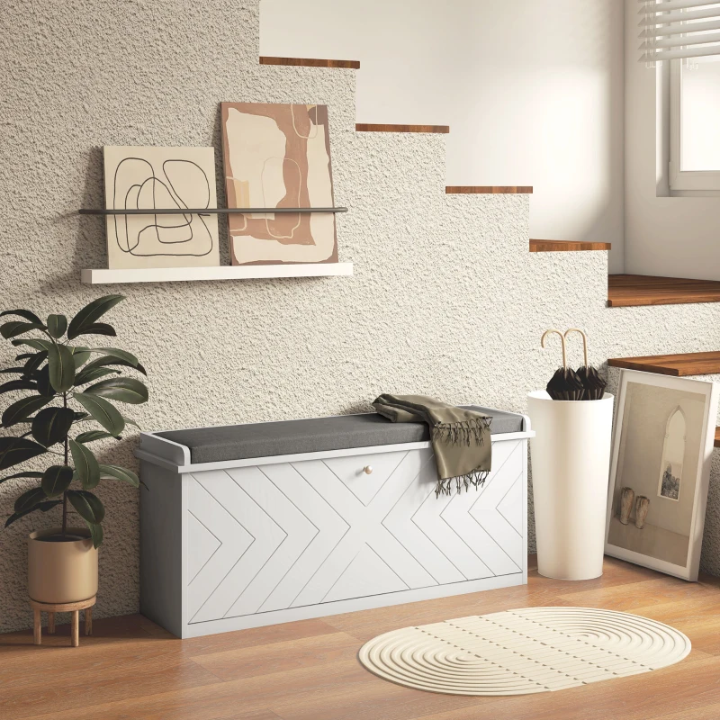 HOMCOM Schuhablagebank mit klappbarer Schublade, Sitzkissen und verstellbarem Regal, 100 x 26 x 44,5 cm, weiß