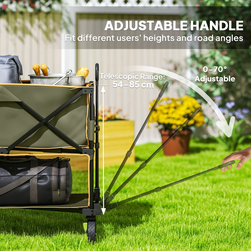 Outsunny Double Decker Folding Festival Trolley on Wheels, 200KG & 350L Capacity Collapsible Wagon Festival Trolley Cart with 134cm Extended for Camping Sports Shopping Garden and Beach, Grey