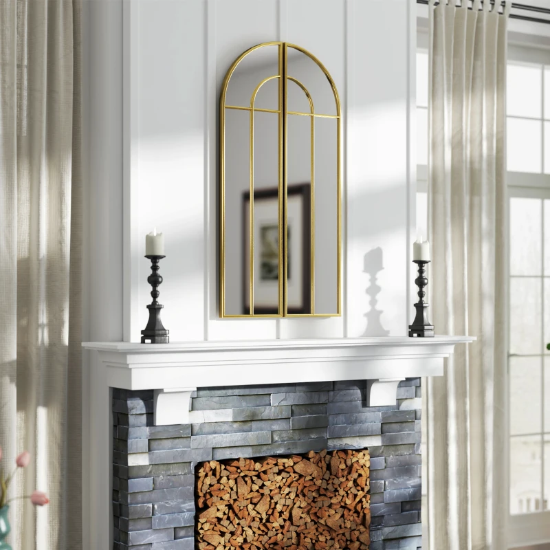 HOMCOM Bogen-Wandspiegel 30 x 120 cm, großer dekorativer Spiegel mit Metallrahmen, für Wohnzimmer, Schlafzimmer, Flur, in Gold