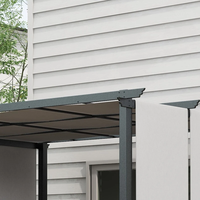 Outsunny Pergola mit 3 verschiebbaren Stoffen 3,5L x 3B x 2,35H m, Struktur aus verwitterungsbeständigem Epoxid-beschichtetem Schwarzem Metall, Stoff aus Polyester in Grau